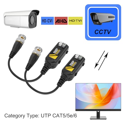 MEIRIYFA 8MP Passive HD BNC Video Balun Connectors Passive AHD/TVI/CVI/CVBS Transceiver Transmitter for 720P/960P/1080P/3MP/4MP/5MP/8MP CCTV Security Cameras - 2 Pairs