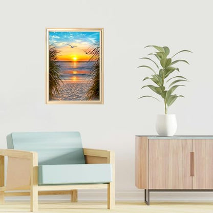 Beach Diamond Art Kits for Adults, Sunset 5D Full Drill Diamond Painting - color: US2532