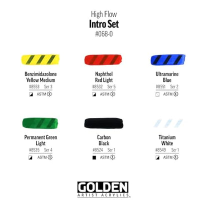 High Flow Acrylics by GOLDEN, High Flow Intro Set, 6 Colors, Professional Acrylic Paint