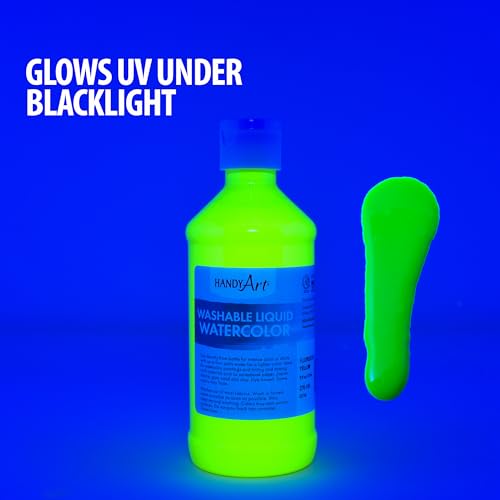Handy Art Washable Liquid Watercolor Paint, Fluorescent Green, 8 oz Bottle - color: Fluorescent Green