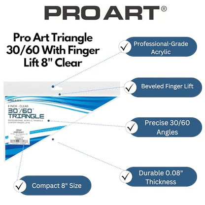 Pro Art Drafting Triangle 8" Finger Lift 30/60 Degree Clear - color: Clear, size: 8-inch, 30/60 Degrees