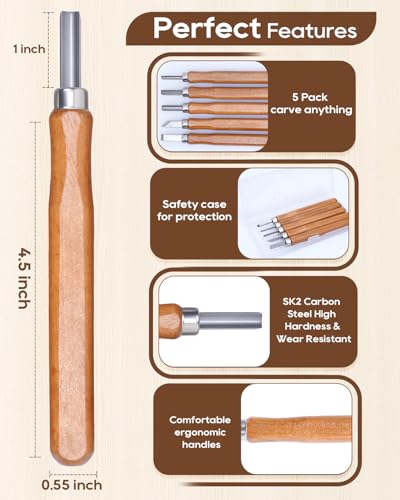 UCEC 5+1 Pack Linocut Wood Carving Tools Set Linoleum Hand Wood Carving Kit & Vertical Key Holder Wall Mount with Hooks