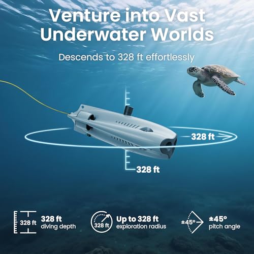 Underwater Drone, Mini S submarine drone with 4K+EIS Image Stabilization Camera for Real-Time Viewing Depth & Temperature Data, Direct-Connect Remote Controller, Dive to 330ft Underwater, Portable ROV (Grey) - color: Grey