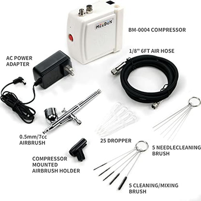 MEEDEN Airbrush Kit with Air Compressor: Dual Action Airbrush, 0.5mm, White - color: White, size: Single