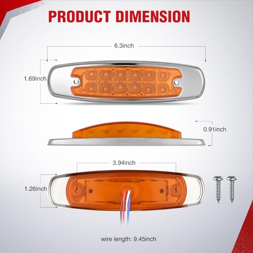 Nilight 6.3" Amber Rectangle Side Marker Light with High Low Strobe - color: Amber 6.3" 10Pcs
