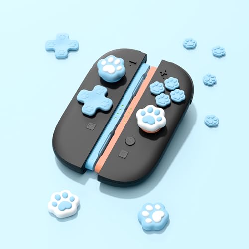 GeekShare Silicone Cross D-Pad Button Caps Set Joystick Cover, Cat Paw ABXY Key Button Thumb Grips Compatible with Switch 2 Game Console - Blue - color: Blue Cat