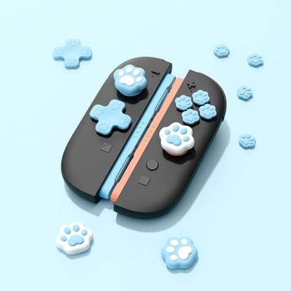 GeekShare Silicone Cross D-Pad Button Caps Set Joystick Cover, Cat Paw ABXY Key Button Thumb Grips Compatible with Switch 2 Game Console - Blue - color: Blue Cat