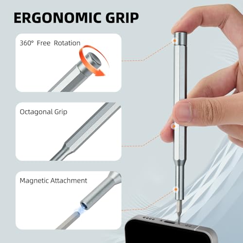 Precision Screwdriver Set, 25-in-1 Magnetic Mini Screwdriver Kit with Torx, Phillips & Flathead Bits for Electronics Repair, Laptop, Phone, Watch, PC, Gray