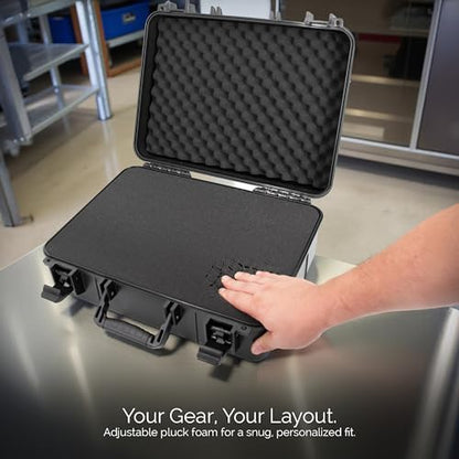 CASEMATIX 16" Hard Case with Foam – Hard Shell Protective Case with Pluckable Pre-Diced Foam Interior for Electronics, Tools, Cameras and Accessories