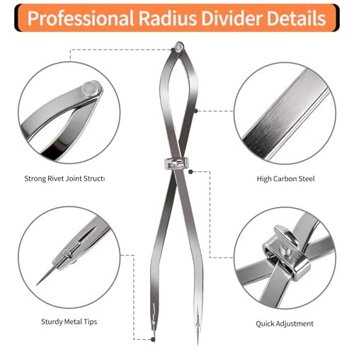 Radius Divider Tool 12 Inch, Fast Adjusting Scriber for Sheet Metal Fabrication & Layout Work, Resharpenable Replaceable Points, Metalworking Woodworking Insulation Tool, Draws Circles Up to 32 Inches - size: 12in-1PC