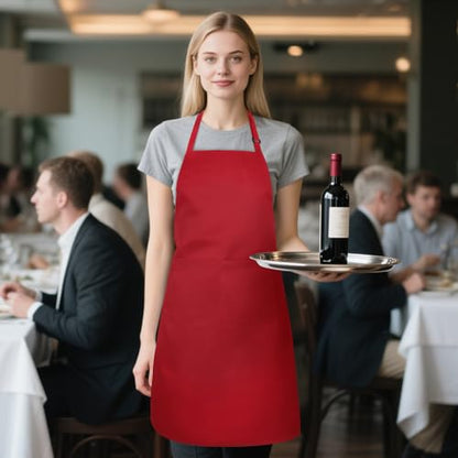 NLUS 2 Pack Kitchen Aprons with 2 Pockets for Women Men, Chef Aprons for Baking BBQ Cooking, Red - color: Chili Red