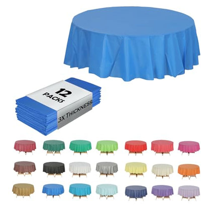 Evershine (12-Pack Heavy Duty Plastic Table Covers Tablecloth (Reusable) (Round 84", Royal Blue) - color: Royal Blue, size: 12 PACK Round 84"