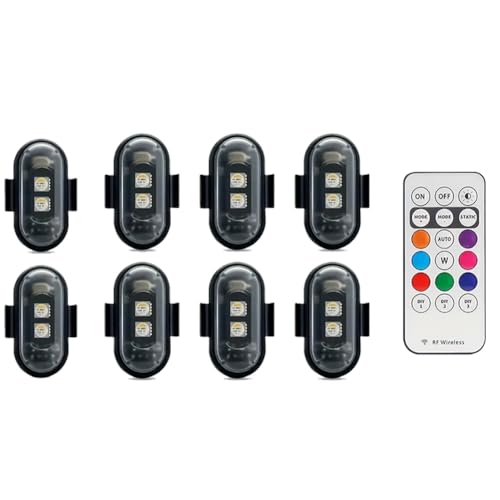 Flyant Wireless Led Strobe Lights with Remote Control,8 Colors Waterproof Anti-Collision USB CharingLed Warning Light,Wireless Led Lights for Car Drone Truck Motorcycle Aircraft Bike (8PC) - color: 8PC