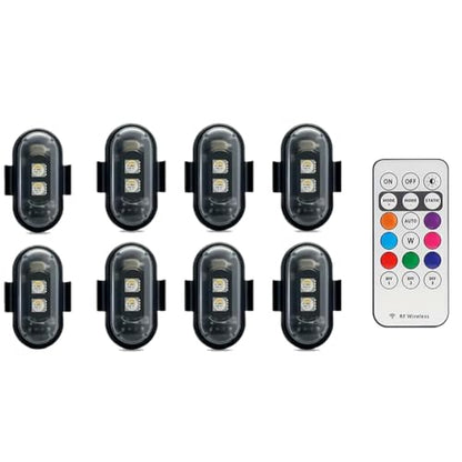 Flyant Wireless Led Strobe Lights with Remote Control,8 Colors Waterproof Anti-Collision USB CharingLed Warning Light,Wireless Led Lights for Car Drone Truck Motorcycle Aircraft Bike (8PC) - color: 8PC