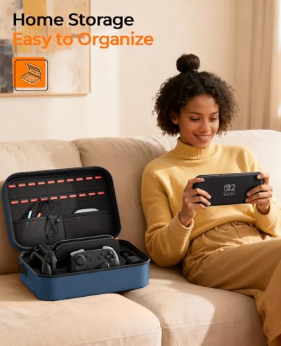 COOWPS for Nintendo Switch 2 Case, 2-Pack Screen Protectors, 6 Thumb Grips - color: Navy Blue