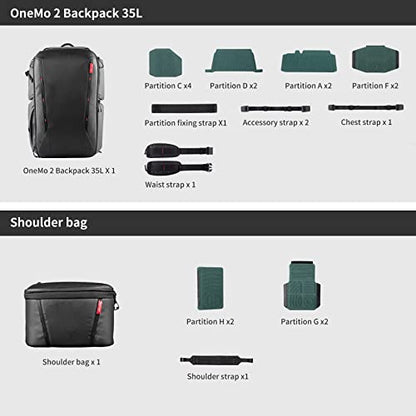 PGYTECH OneMo 2 25L-33L Camera Backpack with Shoulder Bag for Photographer - size: 25L+8L