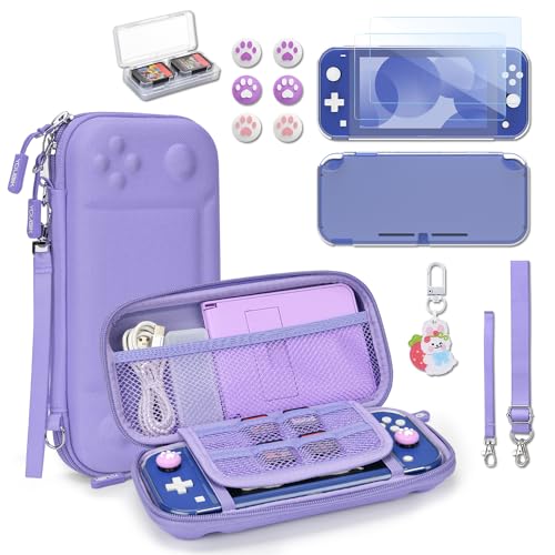 Younik Switch Lite Case, Portable Switch Lite Carrying Case, 14 in 1 Accessories Kit with Carrying Case, Protective Cover, Game Card Case, Screen Protectors, Thumb Grips, Pendant and straps (Purple) - color: Purple