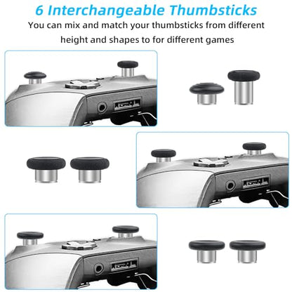 Mcbazel Metal Thumbsticks Replacement for Xbox Elite Series 2, 6 in 1 Metal Custom Button Set fit for Xbox One Elite Series 2 Controller - Black