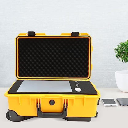 Portable Protective Camera Case, 22" Protective Roller Hard Camera Case with Wheels and Foams Camera Suitcase Waterproof Rolling Hard Case for Camera,Tools,Lens,Drone,Equipment (Yellow) - color: Yellow