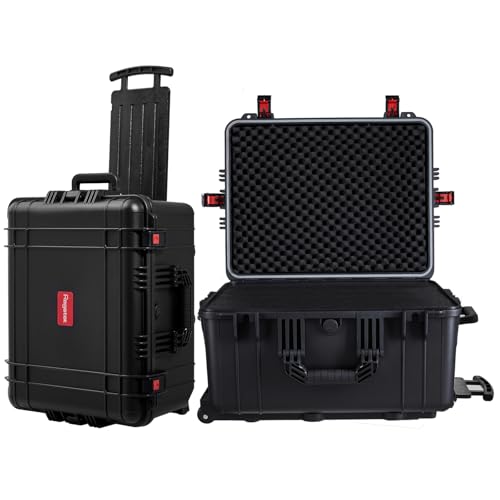Regetek Waterproof Rolling Hard Case, 24.3 x 20 x 13.5 Inch, Equipment Roller with Wheels/Foam, for cameras Camcorder,Drone, Gear, electronic,tool, Shockproof, TSA Friendly, Inner 20.8"x 16.1"x 10.8"