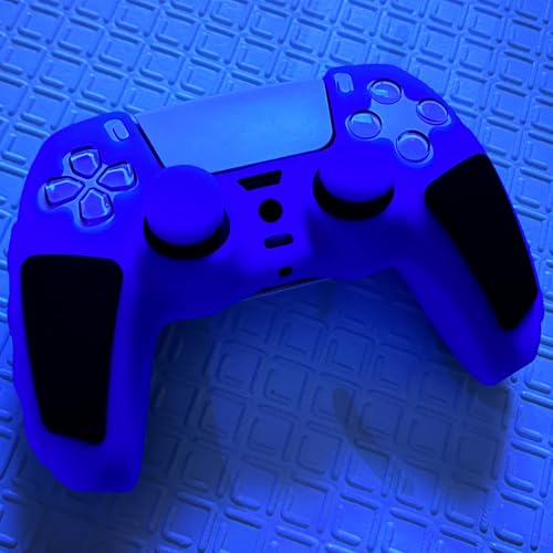Glow in The Dark PS5 Controller Skin,Blue Anti Slip Soft Thicked Studded Silicone Cover Skins Compatible with PS5 Controller,Include 8 PCS Blue Thumb Grips Glow and 2 Cat Paw Grips Accessories. - color: Glow Blue Black
