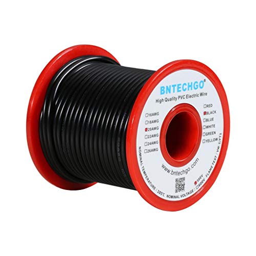 BNTECHGO 20 Gauge PVC Solid Electric Wire Black 100 ft Hookup Wire - color: Black, size: 20 Gauge 100ft