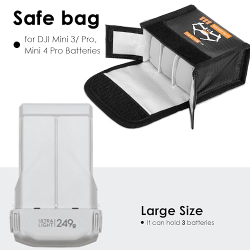 CAPART Battery Safe Bag for DJI Mini 4 Pro/Mini 3 / Mini 3 Pro Drone Storage Bag Fireproof Safety Charging Bag (Large*1pc) - size: Large*1pc