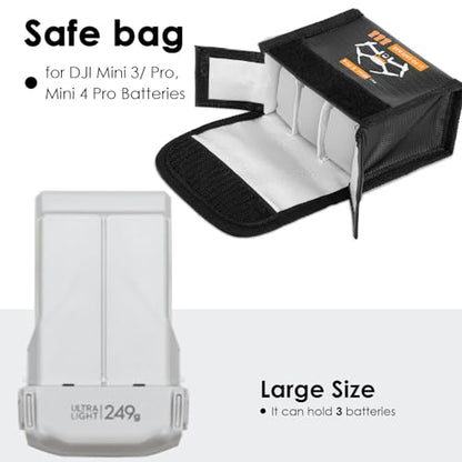CAPART Battery Safe Bag for DJI Mini 4 Pro/Mini 3 / Mini 3 Pro Drone Storage Bag Fireproof Safety Charging Bag (Large*1pc) - size: Large*1pc
