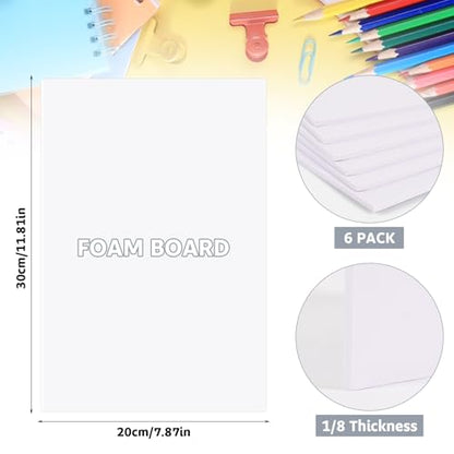DIYASY 6 Sheets 3mm White Foam Boards, 11.8 x 7.8inch Rectangle Foam PVC Sheet Poster Board Mount Board for Mounting Crafts Modelling Art Display School DIY Projects