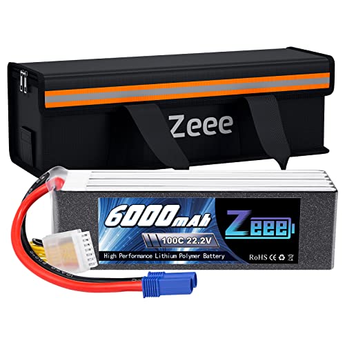 Zeee 6S Lipo Battery 6000mAh 22.2V 100C Soft Case Battery EC5 Connector 1 Pack Battery with 1 Pcs Lipo Safe Bag Ebike Battery Fireproof Explosionproof Bag for Storage Charging