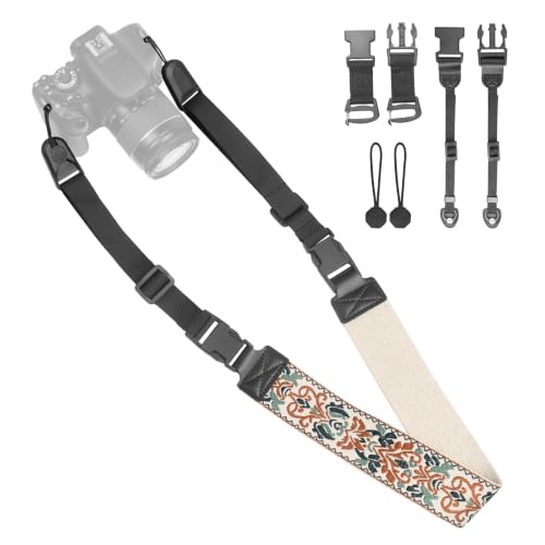 Adjustable Camera Neck Strap, Vintage Embroidered Shoulder & Crossbody Camera Strap with 4 Connection Ways, Anti-Slip Camera Strap for DSLR, Mirrorless & Camcorder, Travel & Outdoor Photography Gear - color: Vintage Brown