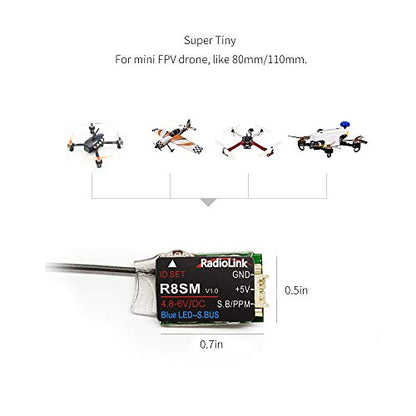 Radiolink R8SM 2.4G 8 Channels Mini Receiver SBUS/PPM Long Range Control for FPV Micro Drone, Quadcopter, Compatible with RC Transmitter T8FB/T8S