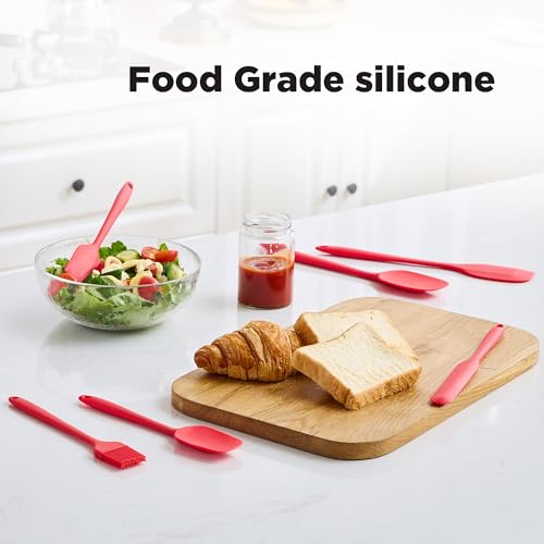 6 Pieces Silicone Spatula Set, Food Grade Rubber Spatula,Kitchen Tools for Baking, Cooking, Stirring (Red) - color: Red