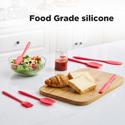 6 Pieces Silicone Spatula Set, Food Grade Rubber Spatula,Kitchen Tools for Baking, Cooking, Stirring (Red) - color: Red