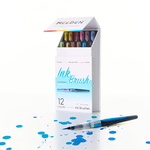 MEEDEN Liquid Watercolor Ink Brushes: 12 Colors Dye-Based - color: 12 Colors Set