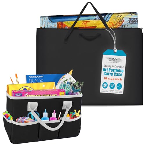 ZKOO Art Portfolio Bag (Black, 18" * 24") + Art Craft Storage Bag-Black