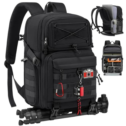RAINSMORE Camera Backpack, DSLR/SLR/Mirrorless Tactical Camera Bag Cases - color: Black