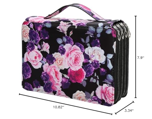 200 Slots Pencil Case 4-Layer Zipped Holder w/Handle - color: Purple Rose, size: 200