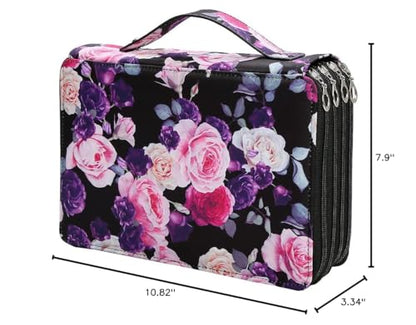 200 Slots Pencil Case 4-Layer Zipped Holder w/Handle - color: Purple Rose, size: 200