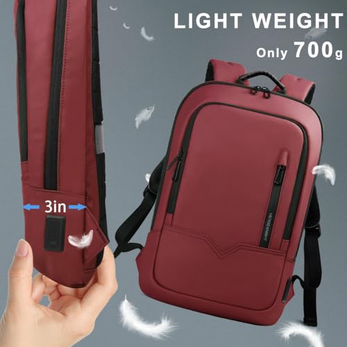 hk Backpack for Men Business Slim Laptop Bag - color: Red, size: 15.6 Inch