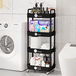 4 Tier Rolling Cart with Wheels, Utility Storage Carts,Black - color: Black, size: 4-Tier