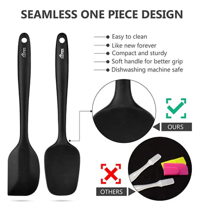 HOTEC Silicone Rubber Spatula Set, BPA-Free, Black, Set of 5 - color: Black