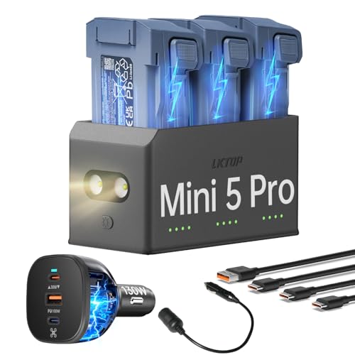 LKTOP 100W Mini 5 Pro Parallel Charging Hub with 130W Car Charger for DJI, Super Fast Battery Charger USB-C Power Adapter for DJI Mini5 Pro Drone Accessories (Parallel Charge 3 Batteries: 1hr 10min) - size: For Mini 5 Pro, style: Hub + Car Charger