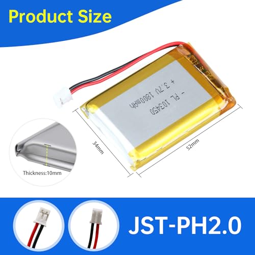 103450 3.7V Lipo Battery 2000mAh 103450 Rechargeable Lithium - size: 103450 2000mAh