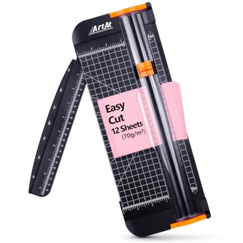 ArtAt A4 Paper Cutter 12 inch Black Paper Trimmer with Sliding Safety Blade
