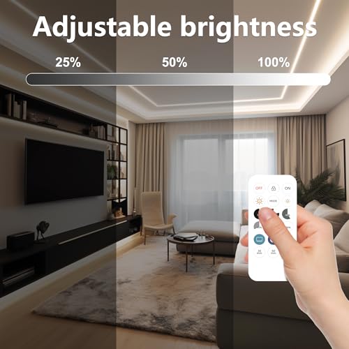 COB LED Strip Light 4000K, 24ft Dimmable Natural White LED Strip Light, CRI92+, DC24V Tape Light with RF Remote, Timer Function, Bluetooth App Control for Home Bedroom Kitchen DIY Lighting. - color: 4000K, size: 24FT
