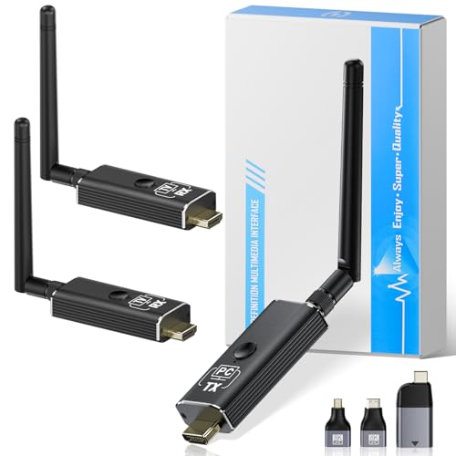 Moman Wireless HDMI Transmitter and Receiver Kit, 1 Transmitter + 2 Receivers 4K Input to 1080P HD Output for Video and Audio, 492FT Long-Lasting Portable Plug & Play for PC/Projector/TV Box/Laptop - size: 1TX+2RX