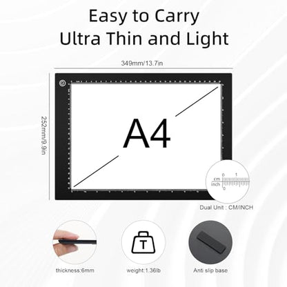 VALUCKY A4 Light Box for Tracing, Ultra-Thin LED Light Board, 3 Level Adjustable Brightness Drawing Light Pad for Artists, Drawing, Animation, Diamond Painting, Calligraphy