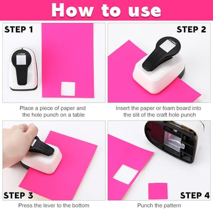 CHENGU 3 Pack Square Punch for Paper Craft, 1.5", 1", 0.6", Black and White - color: Black and White
