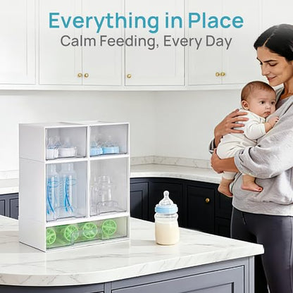 Vtopmart Stackable Storage Drawers Set of 5, Baby Bottle Organizer, White - style: White-2 Small+2 High+1 Wide